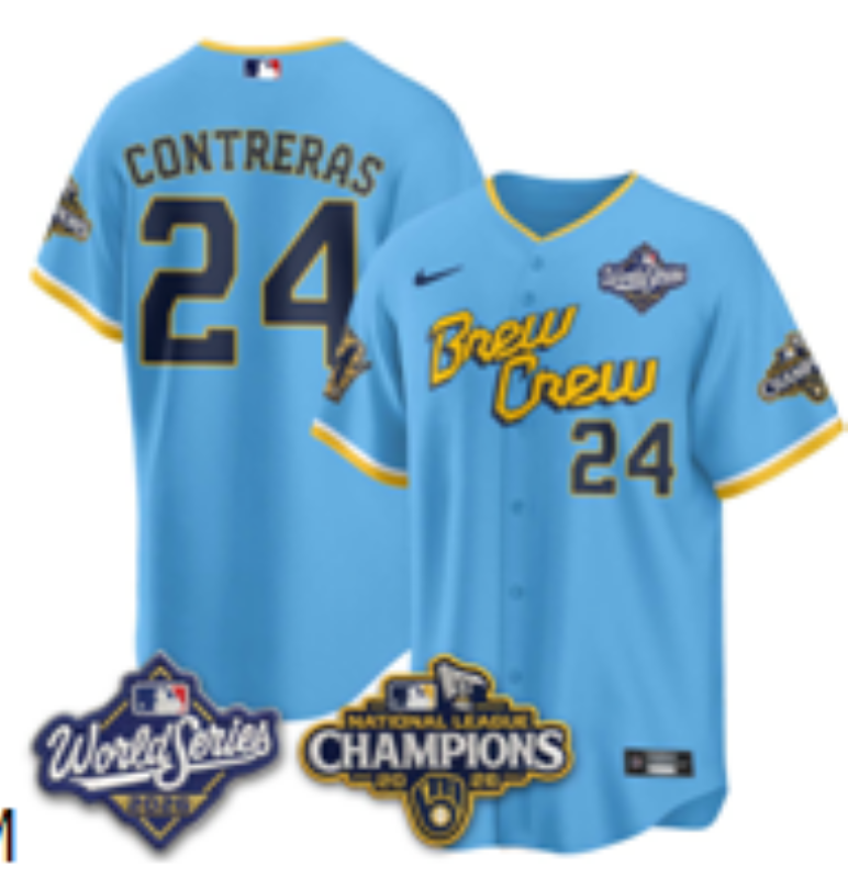 Women Milwaukee Brewers #24 Contreras Blue Nike 2026 World Series jersey 10210->women mlb jersey->Women Jersey
